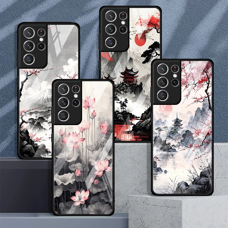 Wash Painting Landscape Glass Phone Cover Case for Samsung Galaxy S26 S8 S21 S20 FE S10 S9 S23 Plus S24 S22 Note 8 9 10 20 S24