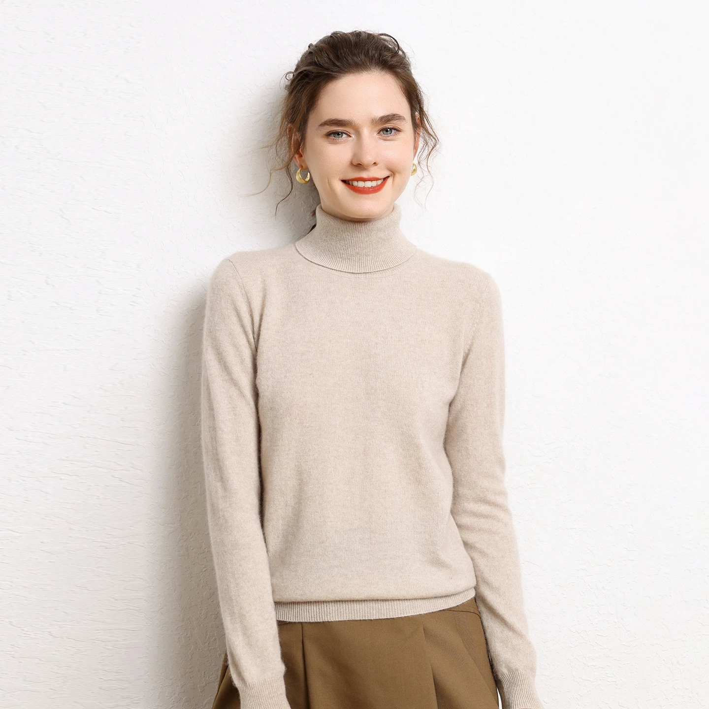 اختيار المرأة الخريف الشتاء سترة الكشمير المعنقة الأساسية أسفل البلوز عالية الرقبة عادية بسيطة 100% الكشمير تريكو الملابس القمم #2