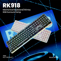 RK ROYAL KLUDGE RK918 Mechanical Gaming Keyboard 100% 108 Keys RGB Backlight with Wrist Support Large LED Sorrounding Side Lamp