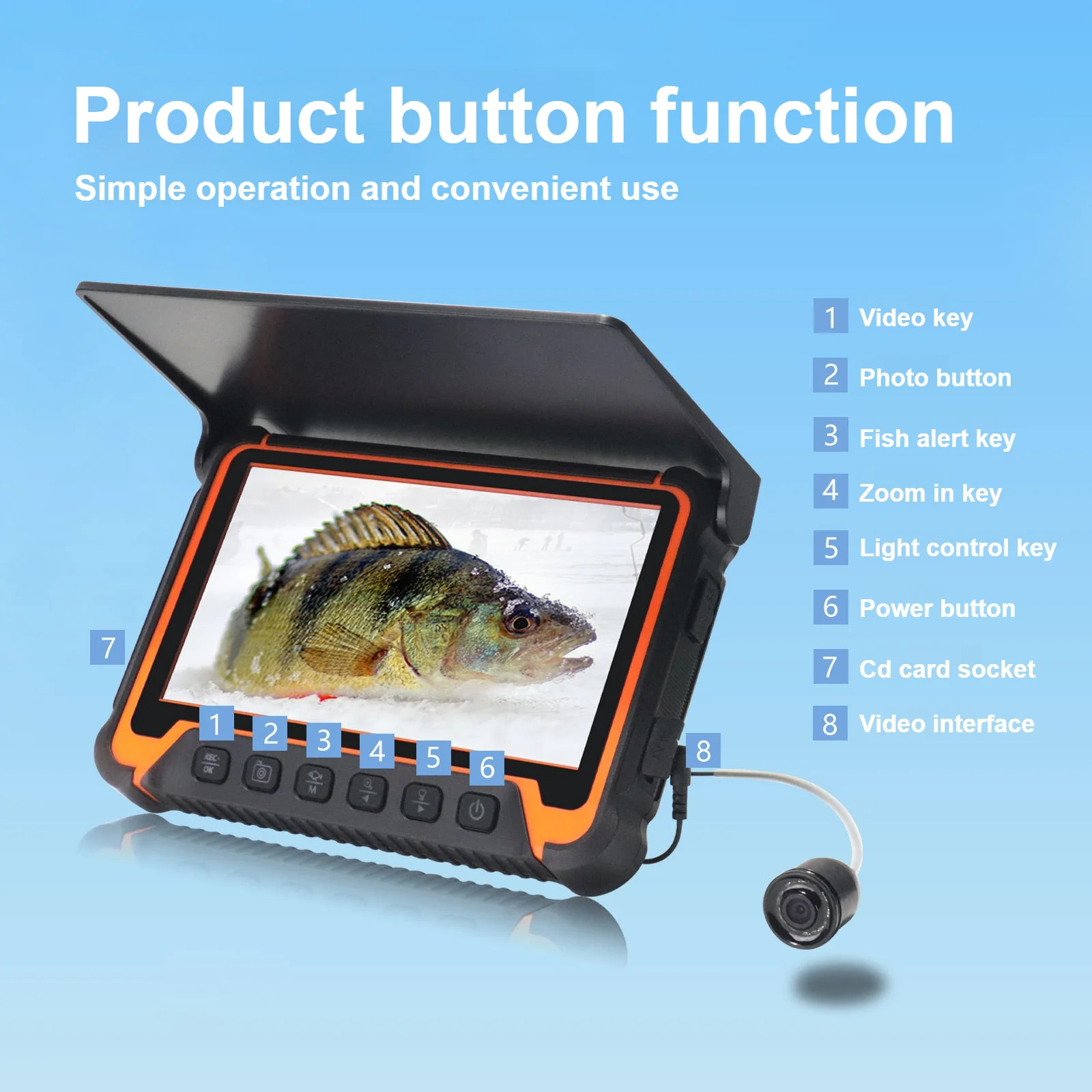 1080P 7Inch HD Underwater Fishing Camera, Visual Fish Finder for Ice Fishing & Night Fishing, LCD Display
