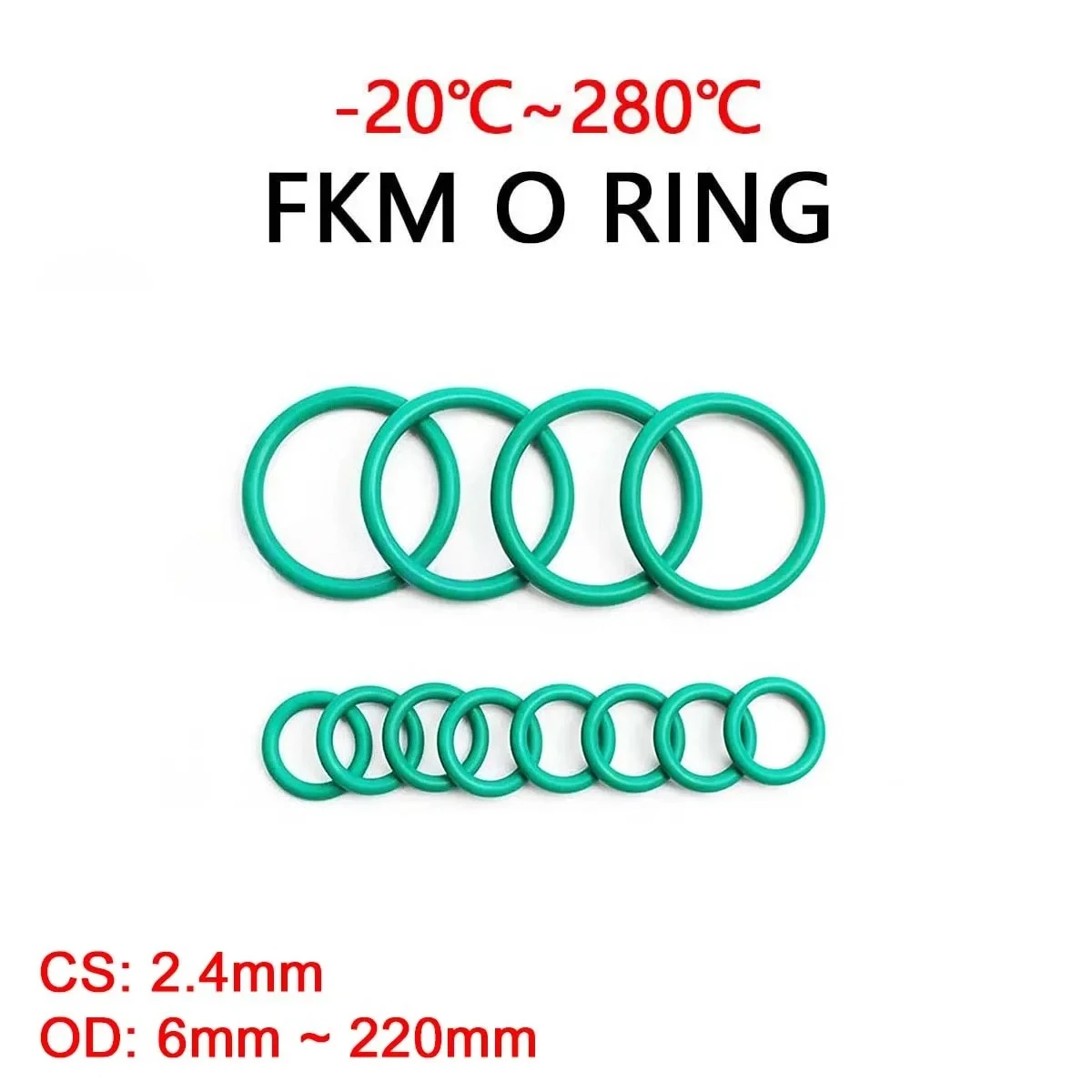 

FKM Green Fluorine Rubber O Ring CS 2.4mm OD 6mm ~ 220mm O-Rings Sealing Gasket Washer Oil Resistant Acid & Alkali Resistant