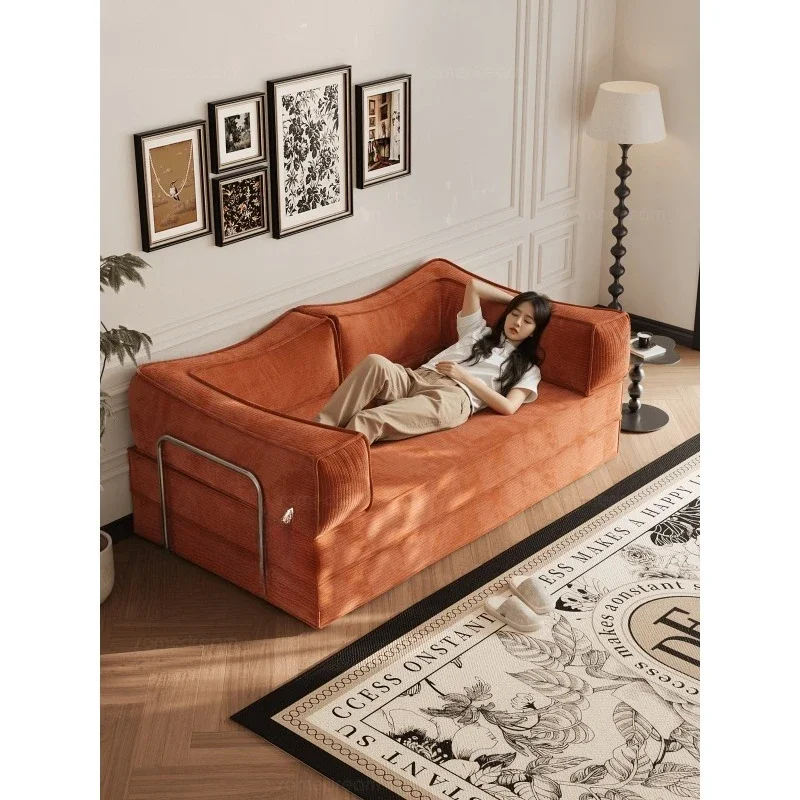 

Medieval fabric sofa, small apartment folding single double module pudding sofa bed