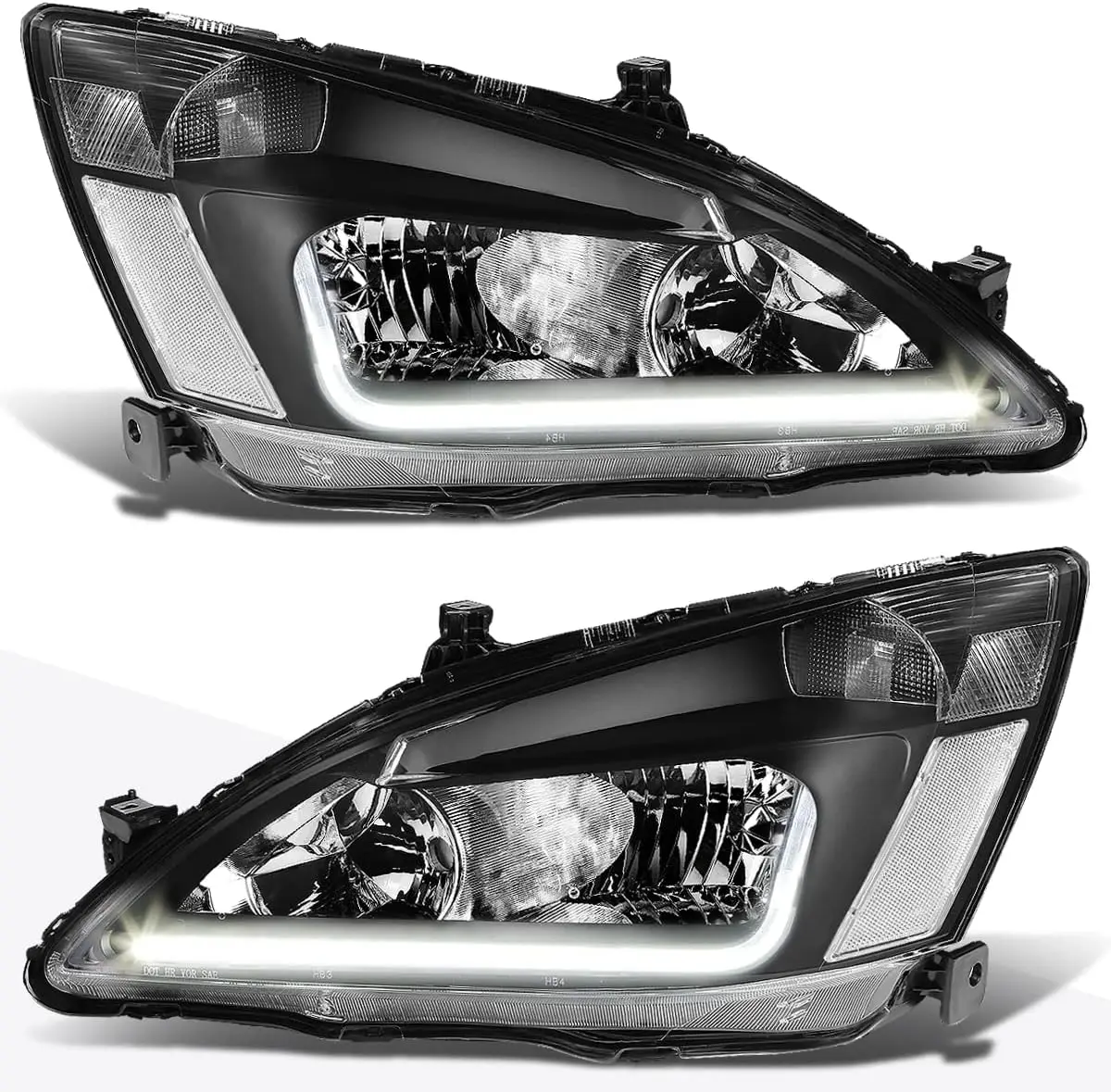 LED Headlight Assembly Pair For Honda For Accord 2003-2007 Black Housing Amber Reflector Clear Lens Driver and Passenger side