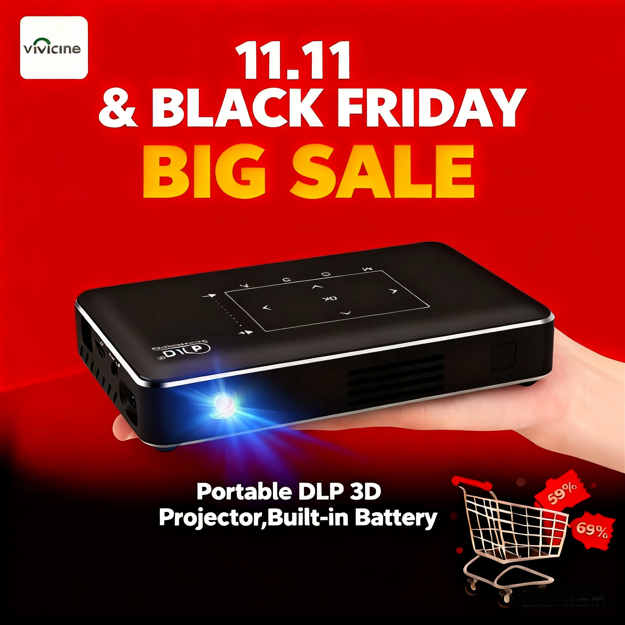 Vivicine Neue Verbesserte P10 Android 9,0 Smart 3D 4K Mini Projektor, Tasche Wifi LED Video Spiel Projetor Beamer