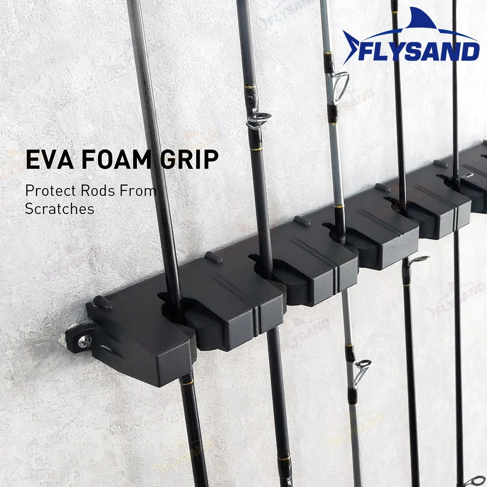 FLYSAND Fishing Vertical 6-Rod Rack Fishing Pole Holder Wall Mount Modular for Garage