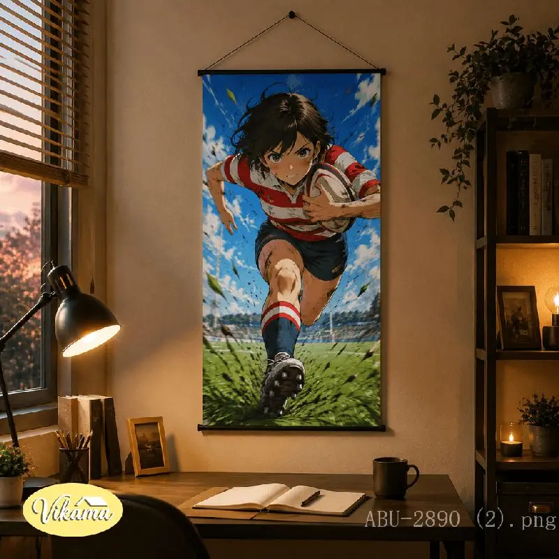 VIKAMA Anime Girl Football Tapestry Striped Jersey Running Stadium Blue Sky Anime Art Polyester Wall Hanging Bedroom Dorm Home