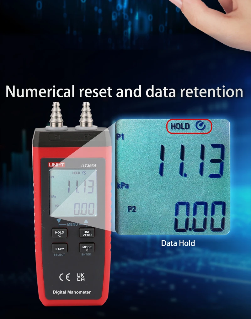 UNI-T UT366A مقياس الضغط الرقمي قياس فرق الضغط السطحي سرعة الرياح ضغط الهواء مقياس الضغط التفاضلي متر