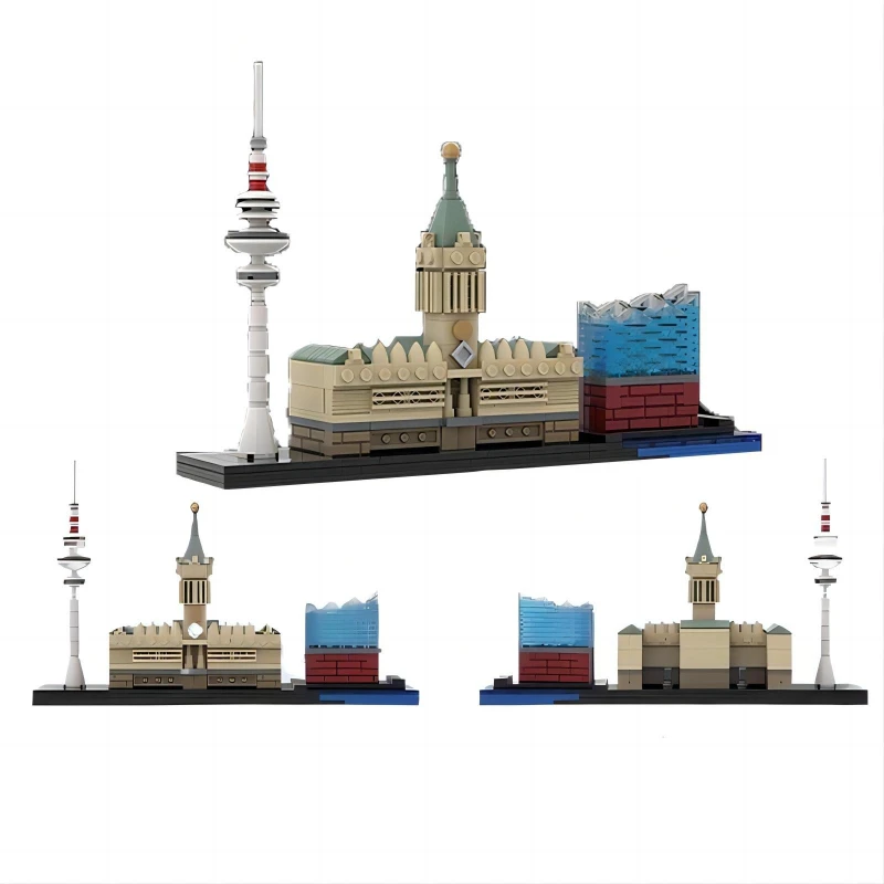 MOC – blocs de construction avec vue sur la rue, le plus grand Port d'allemagne, horizon de hambourg, Architecture urbaine, modèle de jouets pour enfants, cadeau de Collection pour adultes