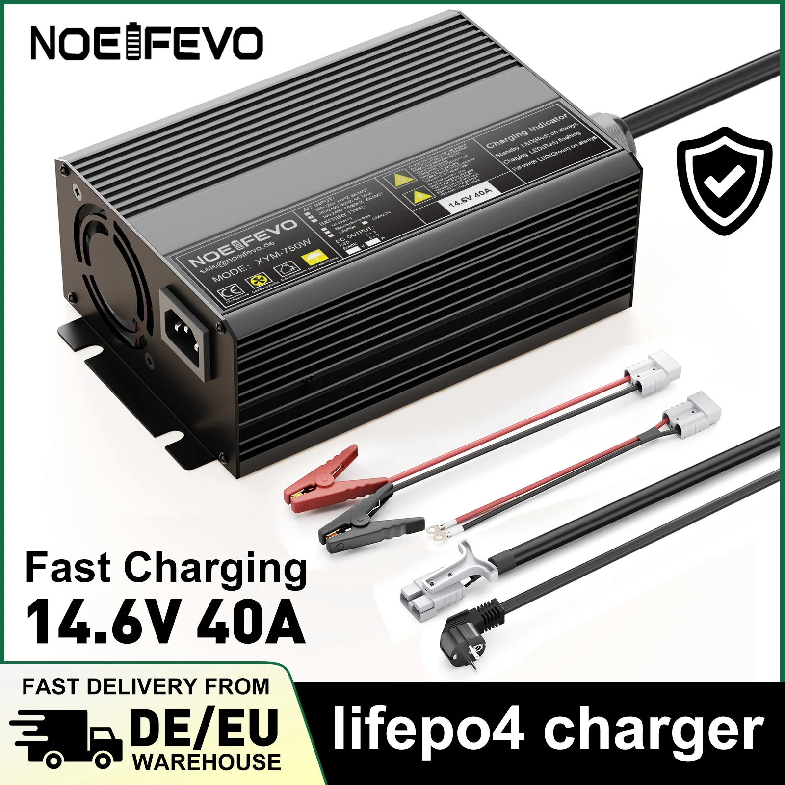 NOEIFEVO 12V 50A 40A 30A 20A Lithium LiFePO4 Batterieladegerät 14,6V LiFePO4 Batterieladegerät, 0V BMS-Aktivierung, automatische Abschaltung