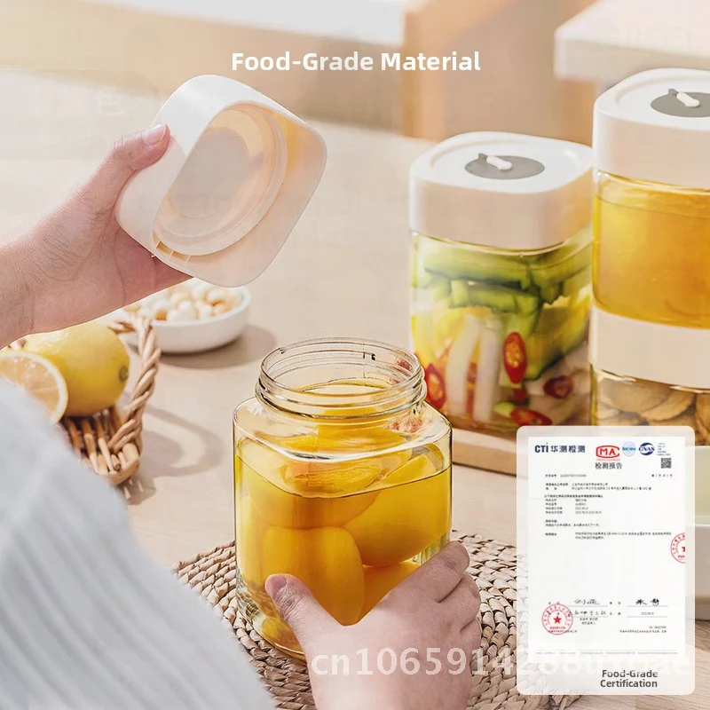 برطمان زجاجي محكم الغلق، حاوية نبيذ فوارة من الدرجة الغذائية، جرة مخلل مع عسل لتخزين المطبخ، أبيض، رمادي داكن، أخضر