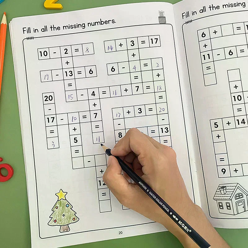 Math CrossWord Puzzles Addition Soustraction Multiplication Division Jeu croisé Cahier d'exercices mathématiques Montessori pour les enfants âgés de 5 à 8 ans
