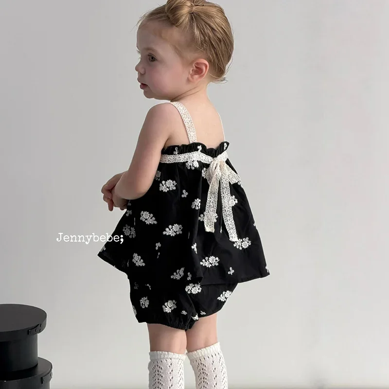 

2026 New Summer 0-3Yrs Children Clothes Suit Sleeveless Cotton Printed Vest+Shorts Newborn Baby Girls Clothing Set