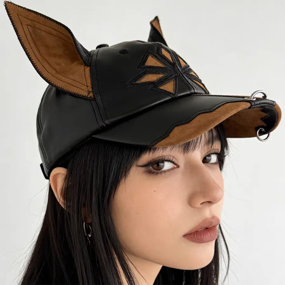 2026 Y2K Girl New Jeans Stereoscopic ears Cowboy Baseball Hat leather material Hip Hop Cap Women Men Party Team Baseball Cap