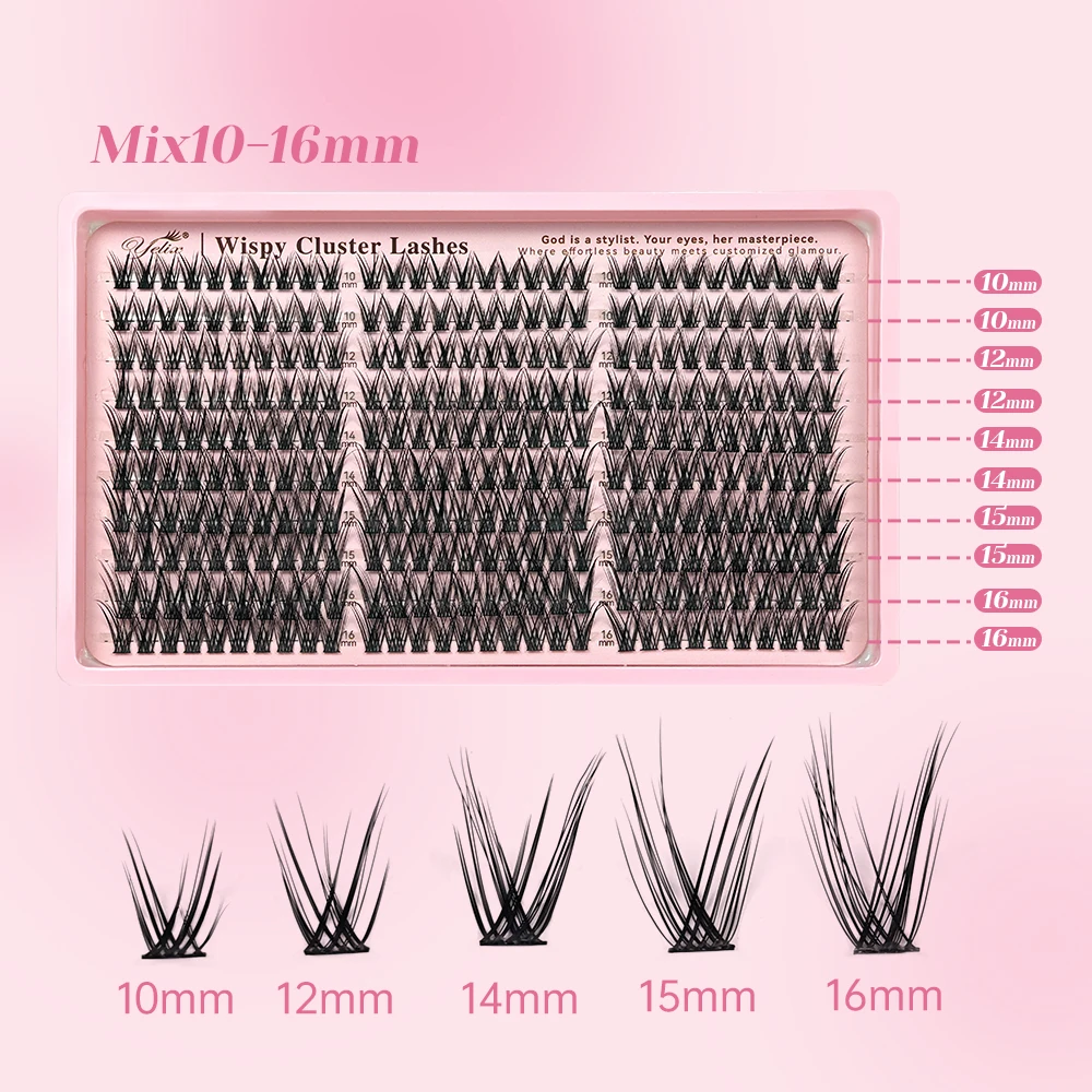 Yelix 30Rows Cluster Eyelash Extension 10-16mm Mix Fluffy Thick Lash Clusters Wispy Individual Eyelash Extension Manga Eyelash