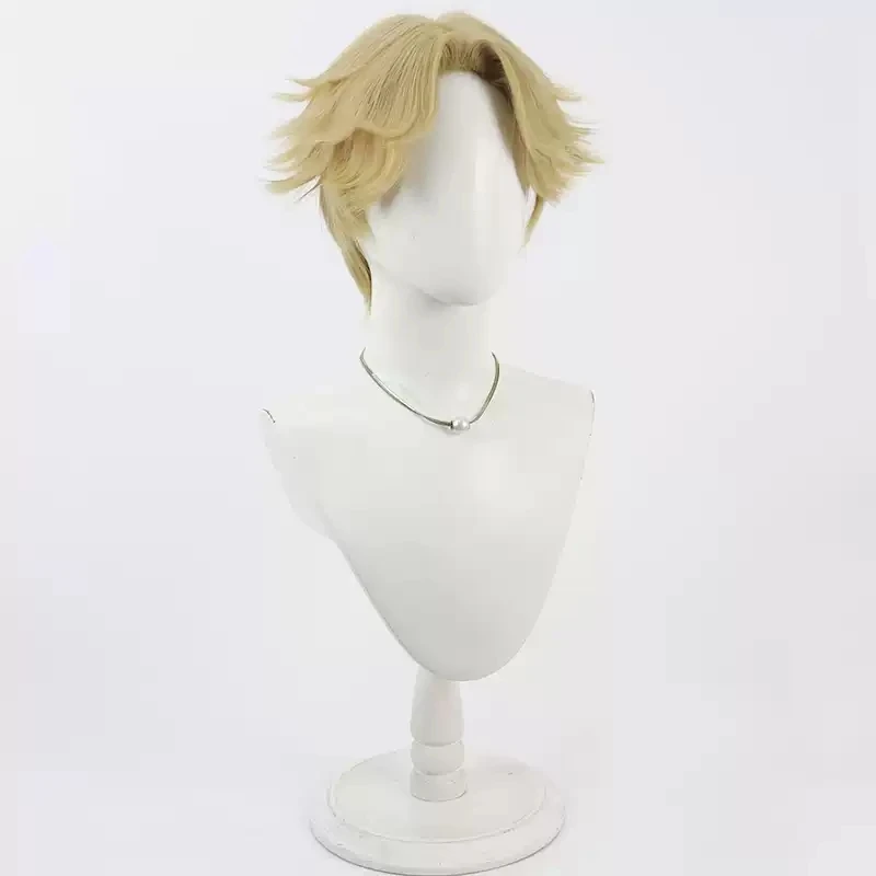 Peluca de Cosplay Identity V Norton Campbell, pelo sintético corto Rubio claro resistente al calor de 30cm