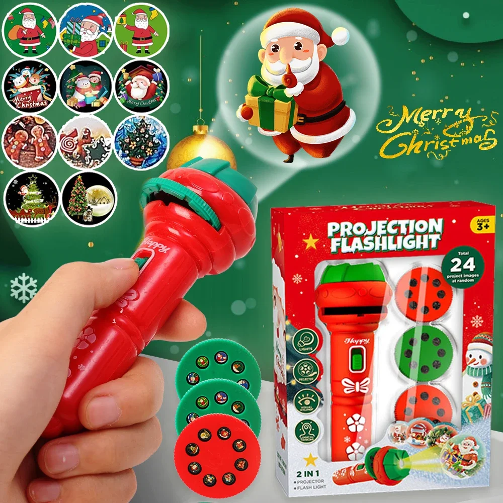 Cartoon Santa Projector Flashlight Luminous Toys Kids Early Education Light Up Pattern Sleep Fun Flashlight Baby Christmas Gifts