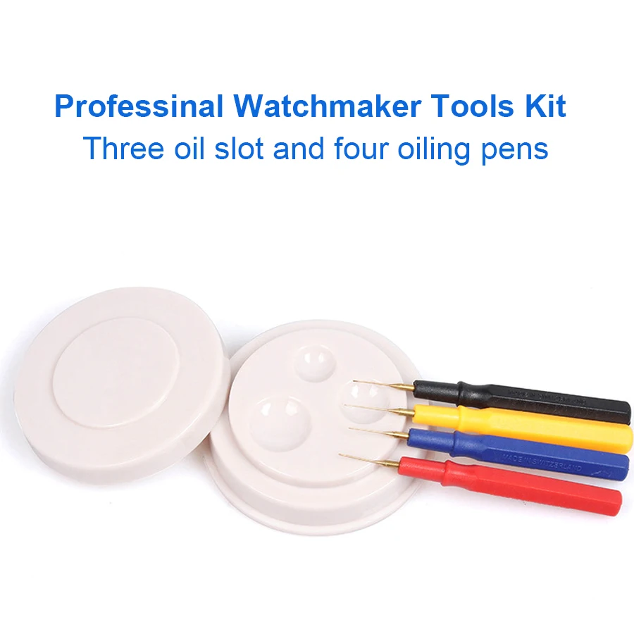 Watch Oiler Tools 1 Oil Cup+4 Oil Pens Kit Plastic Watch Oiler Applying Lubricants Tool Watchmaker Watch Maintenance Repair Tool