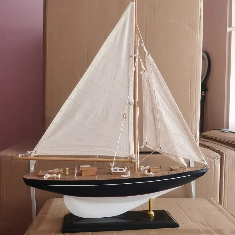 Chinese Solid Wood Sailboat Model Ornaments Hand Carved Smooth Sailing Ship Home Office Decoration Boat Gift Desktop Decorations