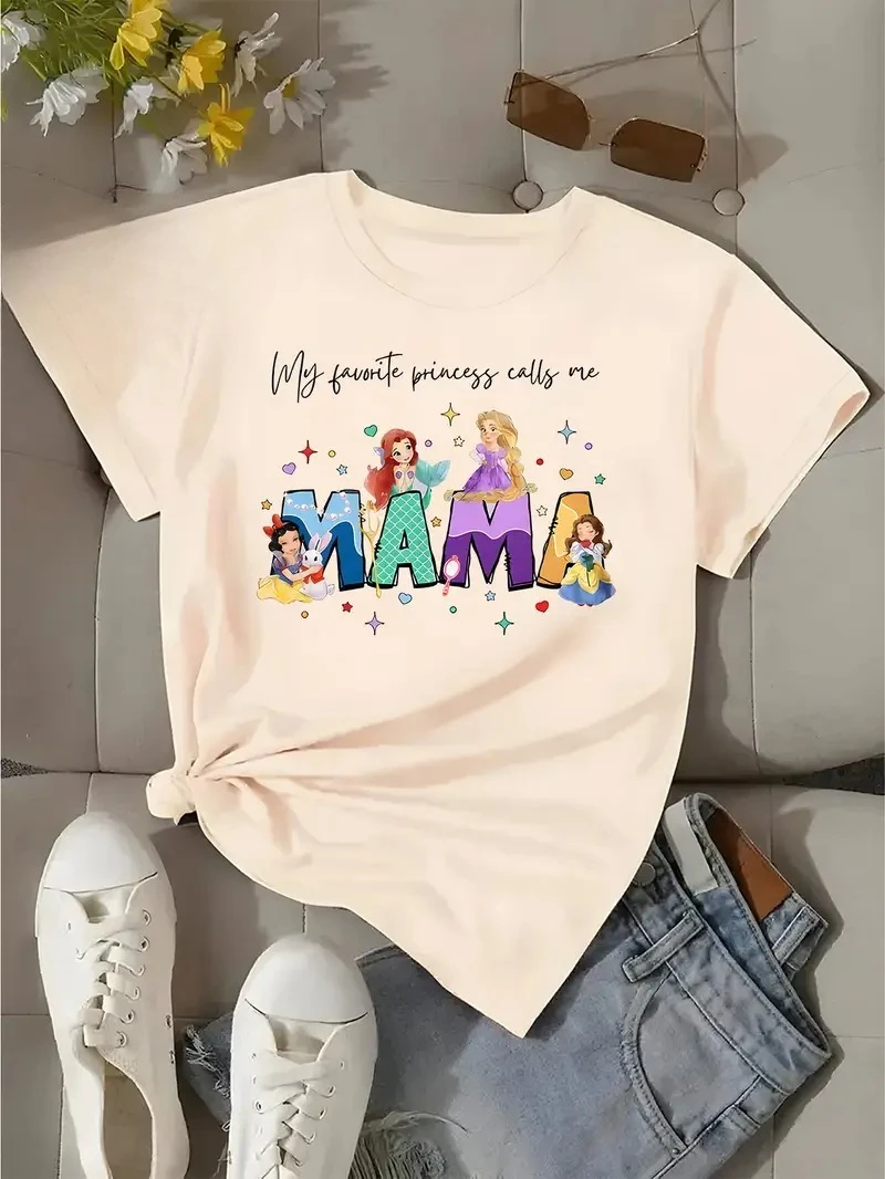 2025 يُطلق أمري المفضل أمي. تي شيرت نسائي قطني كاجوال كبير الحجم تي شيرت بناتي كارتون ملابس الشارع مقاس كبير