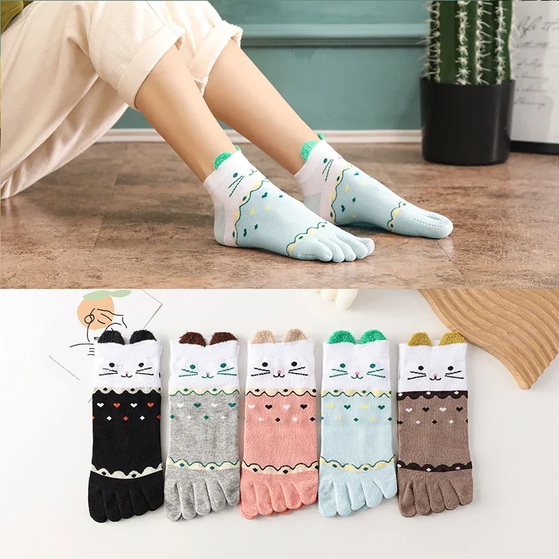 

Cartoon Five Finger Socks Cotton Cute Four Seasons Wear Fashion Yoga Socks Set Breathable Women Toe Socks