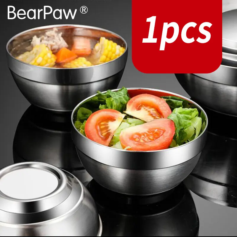 304 stainless steel bowl, anti scald thick double-layer insulated soup bowl, school cafeteria children's anti drop rice bowl