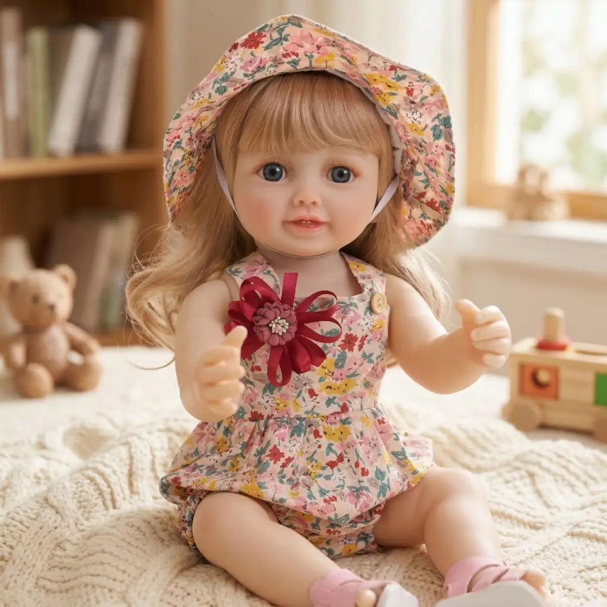 

22 inches 55cm Rebirth Doll Talia Smiling Girl Plastic Simulation Baby Parenting Teaching Aids Play House Gift Children Toy