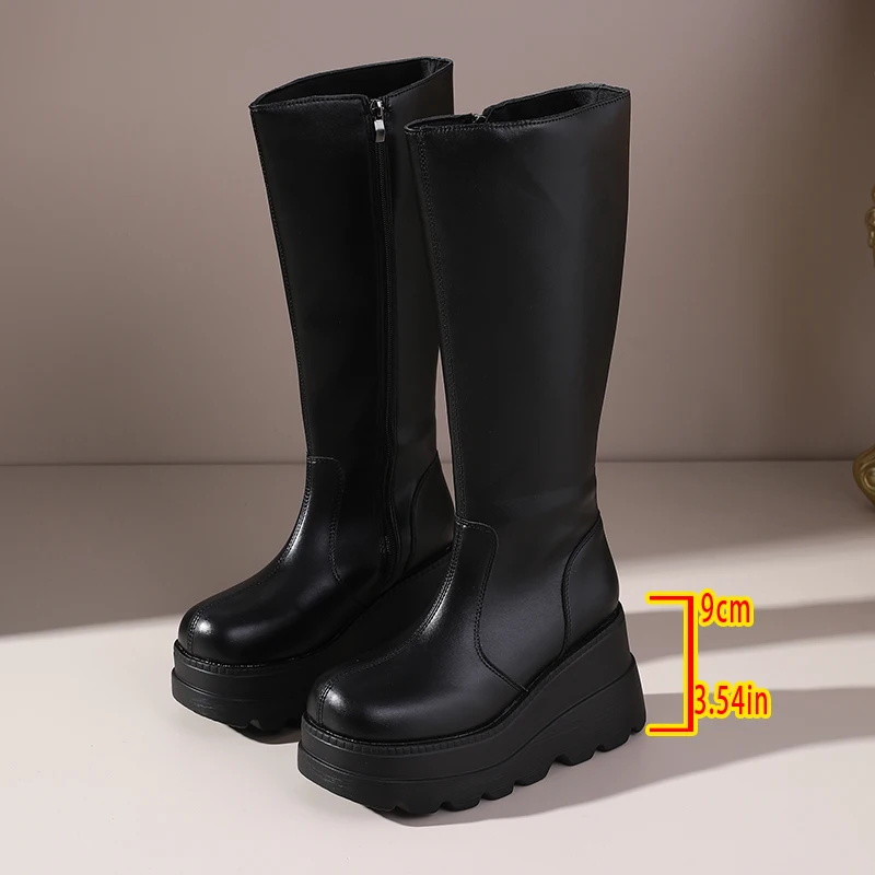 

Зимние женские ботинки на танкетке 2026: Новая модная модель с толстой подошвой, в готическом стиле, удобные повседневные женские туфли