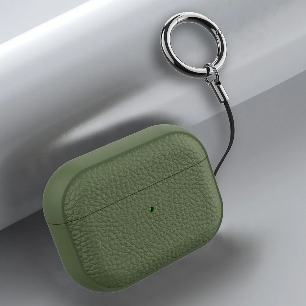 Custodia per auricolari in pelle PU a grana di litchi per Airpods Pro3 Pro 2 Airpod 4 1 2 3 Scatola di ricarica per auricolari Custodia morbida antiurto Portachiavi