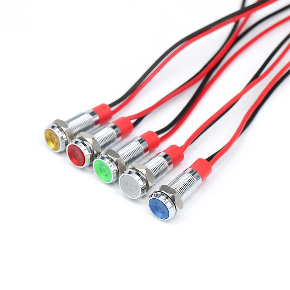 ABILKEEN 20PCS 6MM Metal Indicator Light Flat Head 6V/24V/110V/220V AD/DC LED Industrial Siganl Pilot Lamp with 150MM Wire Cable