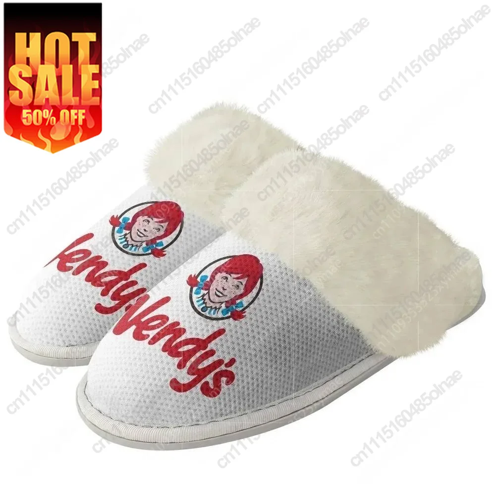 New Wendys Fast Food Restaurant Logo Plush Slippers Keep Warm Shoes Mens Womens Home Cotton Bedroom Custom Thermal Light Slipper