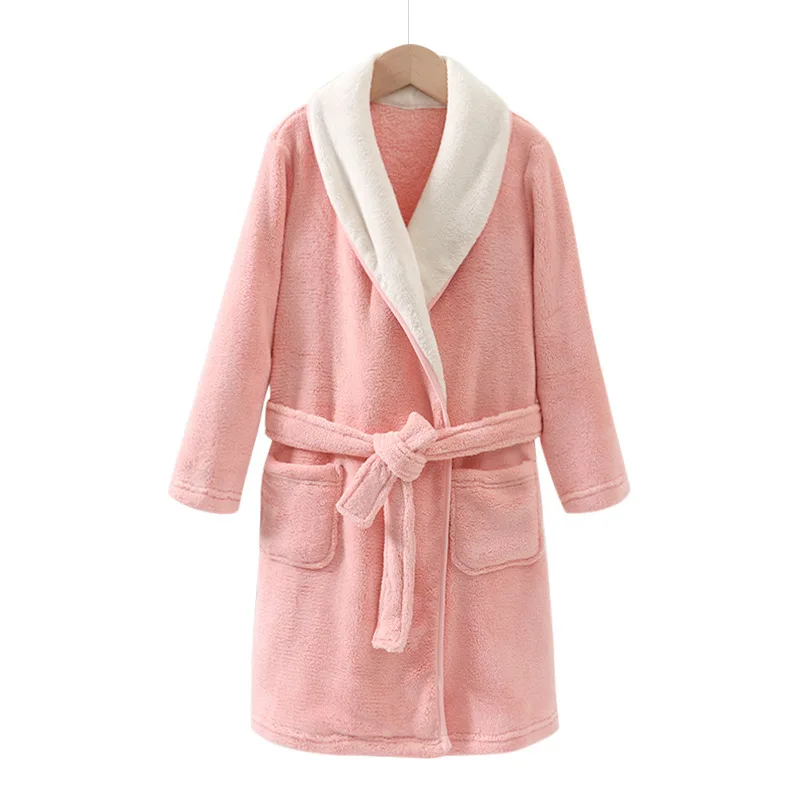 Boys Girls Bathrobes Winter Flannel Thick Robes Towel Pajamas Gown Mom Dad Family Home Clothes