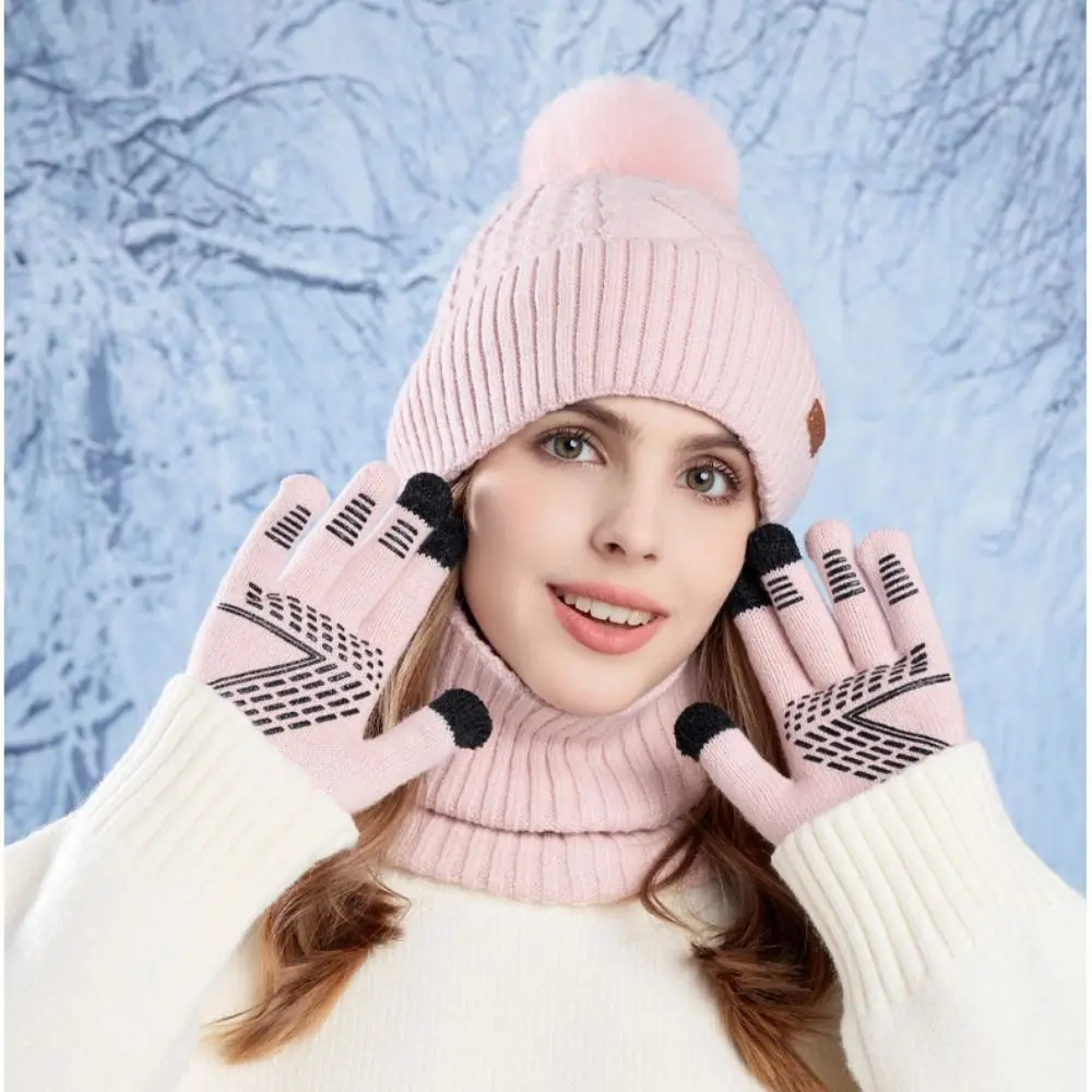 3 قطعة قبعة بلون وشاح قفازات مجموعة الصوف رشاقته الحرارية قبعة متماسكة صوف مبطن الحماية الحرارية قبعة شتوية