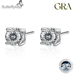 Butterflykiss Real Portuguese Cutting Moissanite Stud Earrings For Men Women Solid 925 Sterling Silver Solitaire Diamond Jewelry