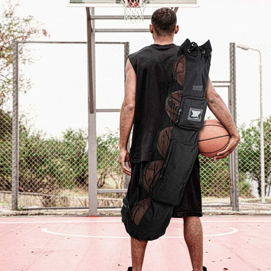 Bolsa de pelota para equipo de baloncesto XL de alta resistencia con diseño de correa para el hombro para entrenadores con 2 bolsillos delanteros para almacenar Co