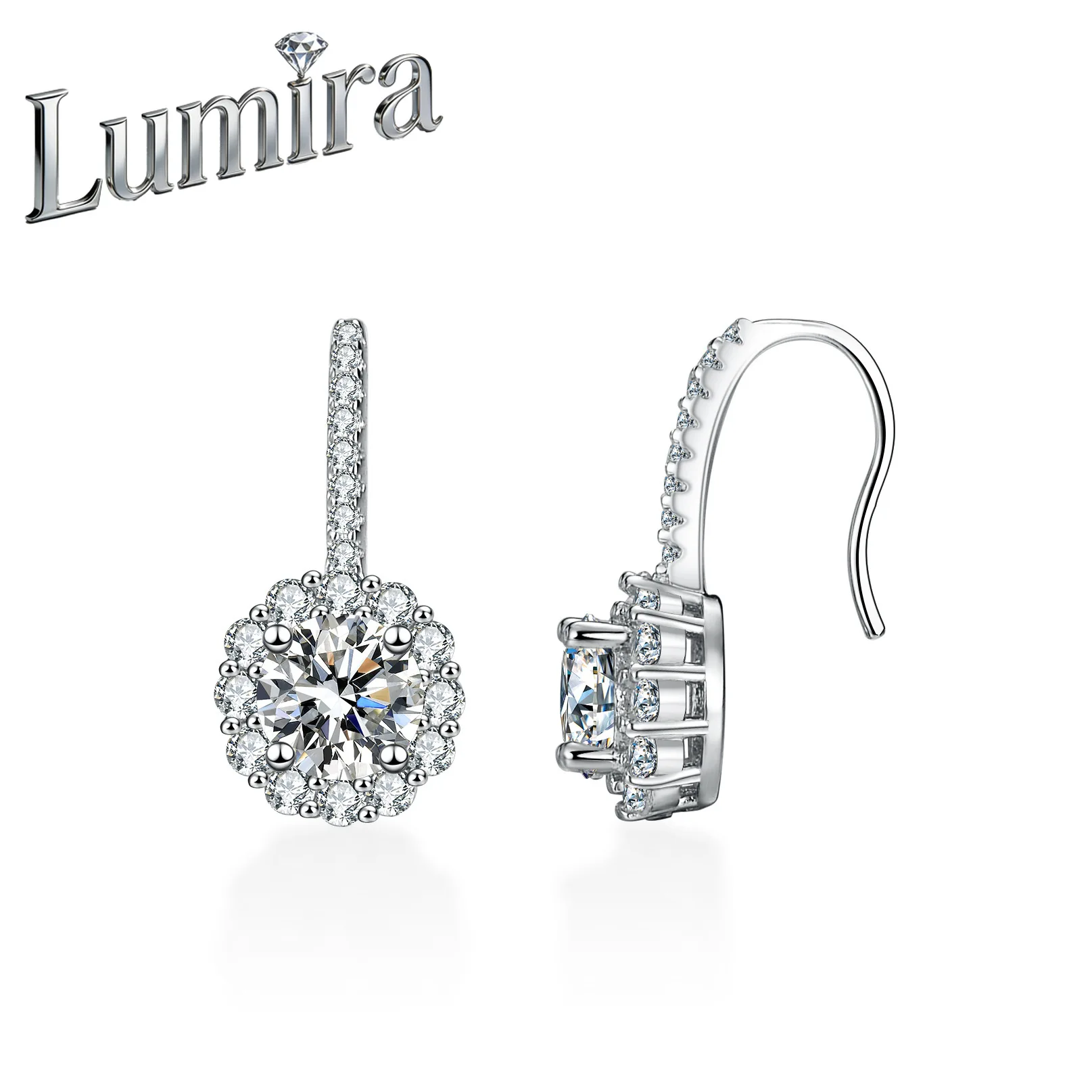 

Lumira Platinum PT950 Flower Bud Moissanite Earrings Luxury Round Hoop Moissanite Diamond Stud Earrings