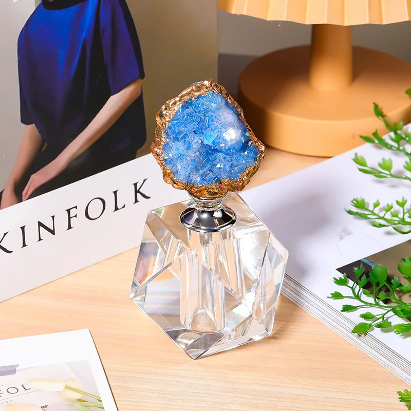 Creatieve polygonale kristallen glazen parfumfles, amberkleurige kristallen agaat parfumfles, luxe decoratieve pot voor thuis, woondecoratie
