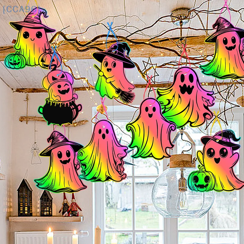 할로윈 파티 장식 스크래치 카드 유령 DIY 다채로운 스크래치 그림 유령 축제 할로윈 장식 교수형 휴일