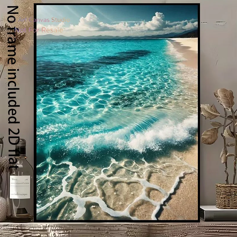 2D Flat, 1pc Vertical Frameless Beach Canvas - Turquoise Sea & Sandy Suitable for /, Modern Minimalist Suitable for - Decor,