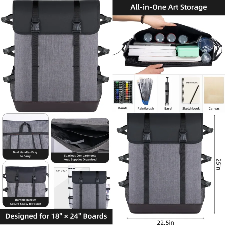 Tas Ransel Portofolio Seni JJRING: Tas Jinjing Serbaguna untuk Seniman, untuk Membawa Poster, Cetakan, dan Kuas dengan Aman