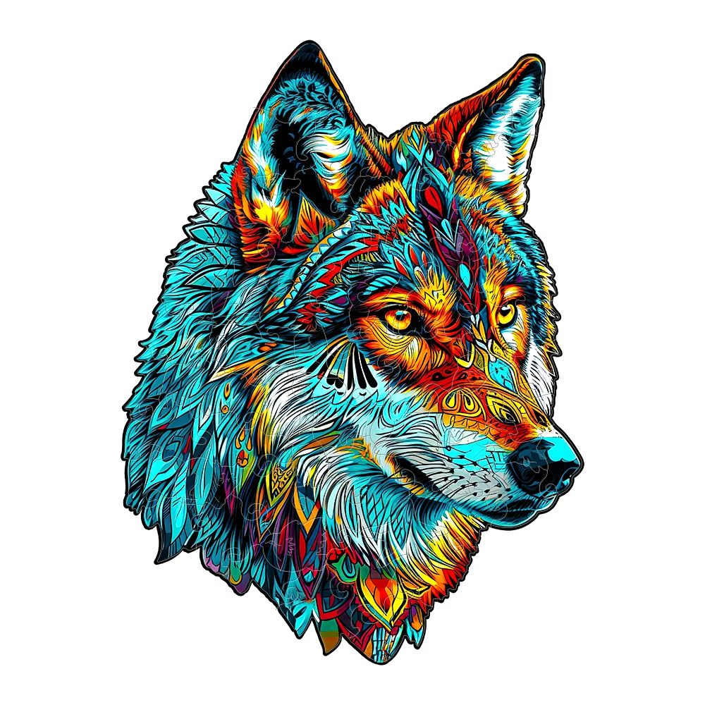 

Wooden puzzle Wolf Picture Gift box Exquisite gift irregular animal shape puzzle personalized unique gift family interaction