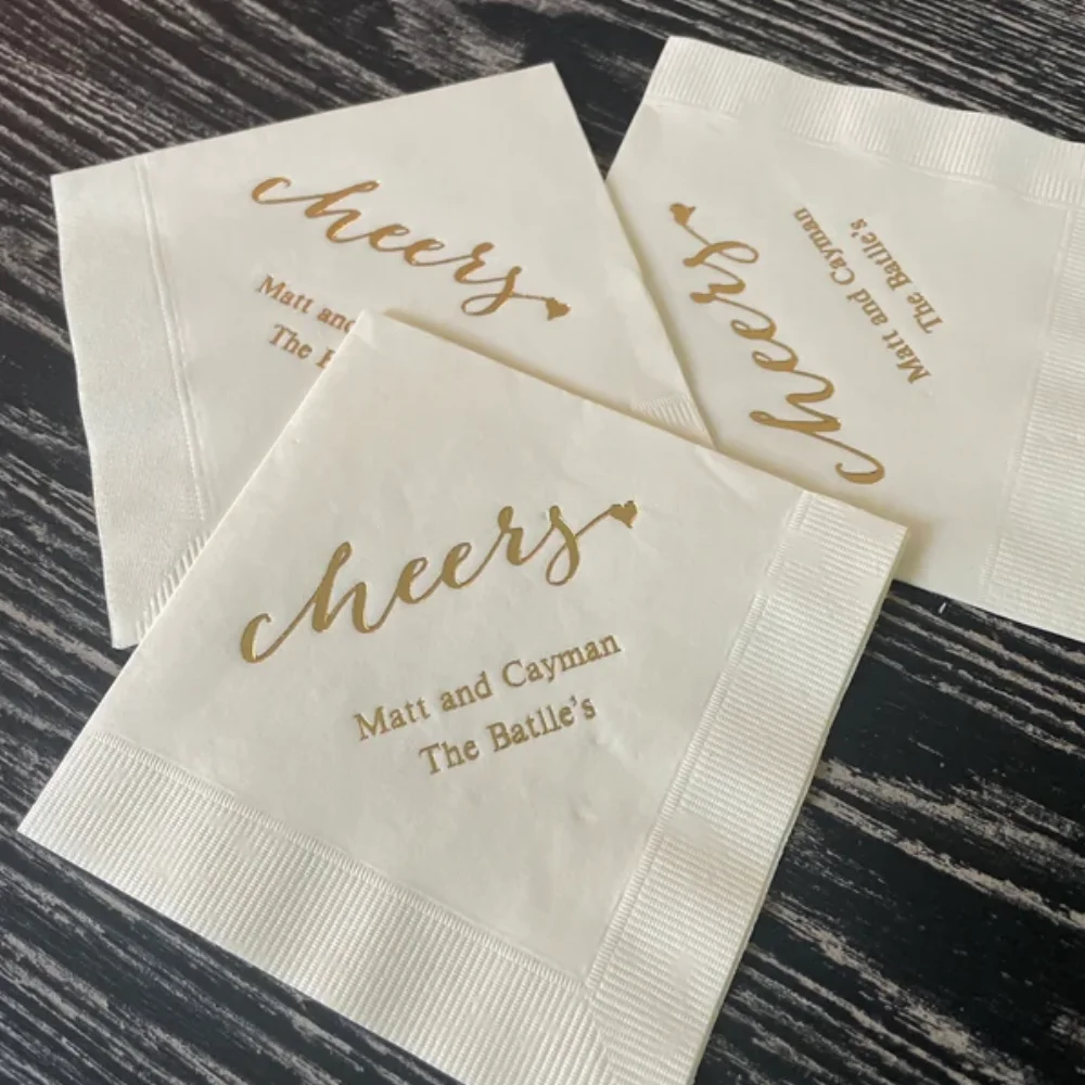 50Pcs Cheers Personalized Napkins - Birthday Napkins - Wedding Napkins - Party Napkins - Anniversary - Engagement - Luncheon