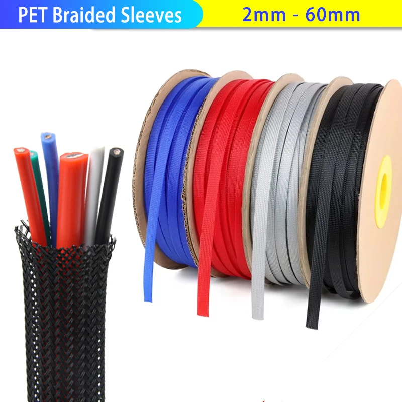 

2/5/10M 2mm-60mm Flexible Wire Loom for Auto/Electrical Cable Protection Cable Abrasion Heat Resistant PET Braided Sleeve