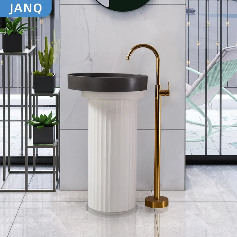Artificial stone column type washbasin household floor washbasin simple with table basin faucet
