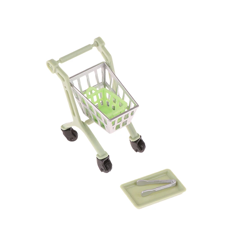 1/12 Dollhouse Miniature Shopping Trolley Shopping Cart Basket Food Clip Tray DIY Dollhouse Supermarket Scene Decor Accessories