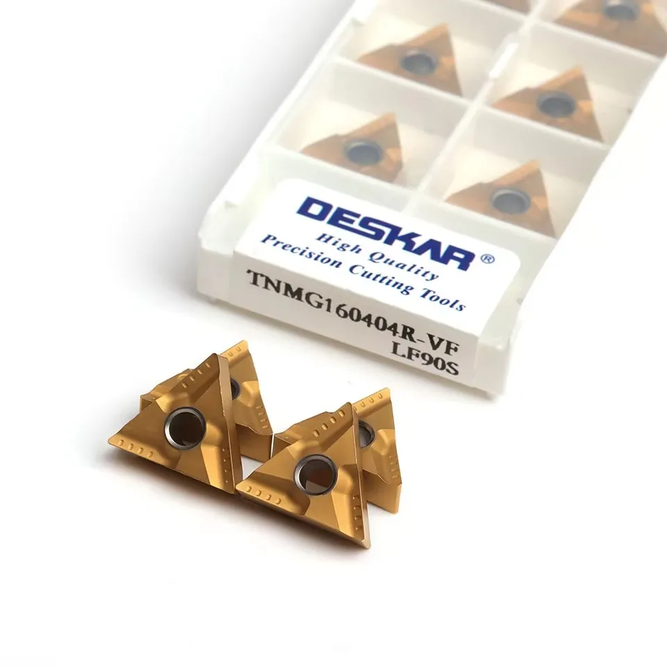 DESKAR 100% Original Numerical Control Lathe Turning Tools TNMG160404R-VF LF90S Machining Steel Parts triangular Cutting Inserts