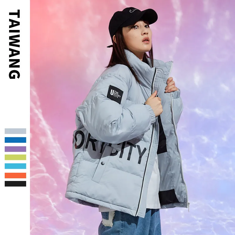 Trend2024 Winter New Fashion Commuter Warm Women'S Down Cotton Multi Color Letter Printing Loose Couple Coat