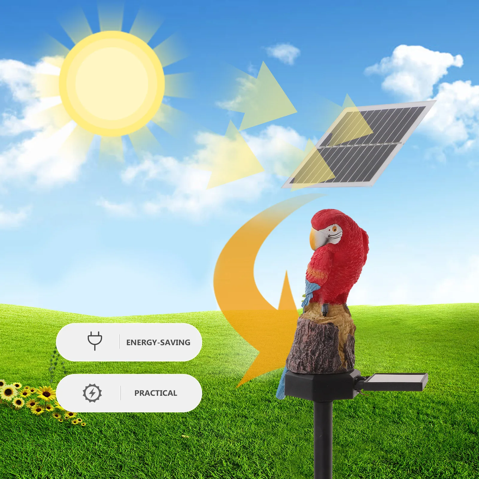 1Pcs Solar Bird Light Red Creative Lawn Insert Lamp Waterproof Garden Outdoor Decorative Solar-Powered Energy Saving Yard