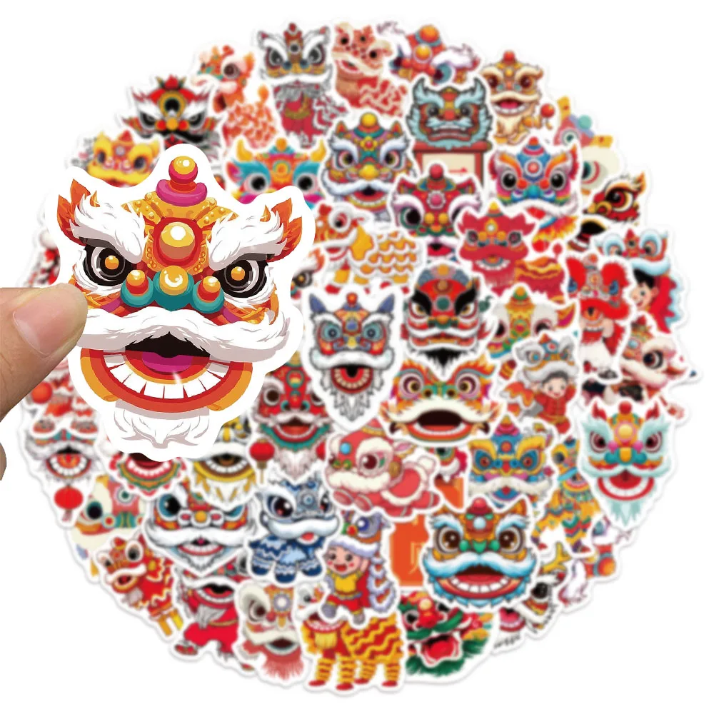 50PCS Neujahr Löwe Tanz Cartoon Spaß Aufkleber DIY Handgemachte Materialien Telefon Fall Laptop Gepäck Flasche Aufkleber