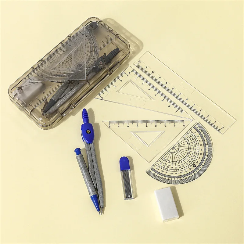 1Sets Compass Student Set Drawing Tools Simple 7-piece Exam Supplies Junior High School Stationery mathematical set