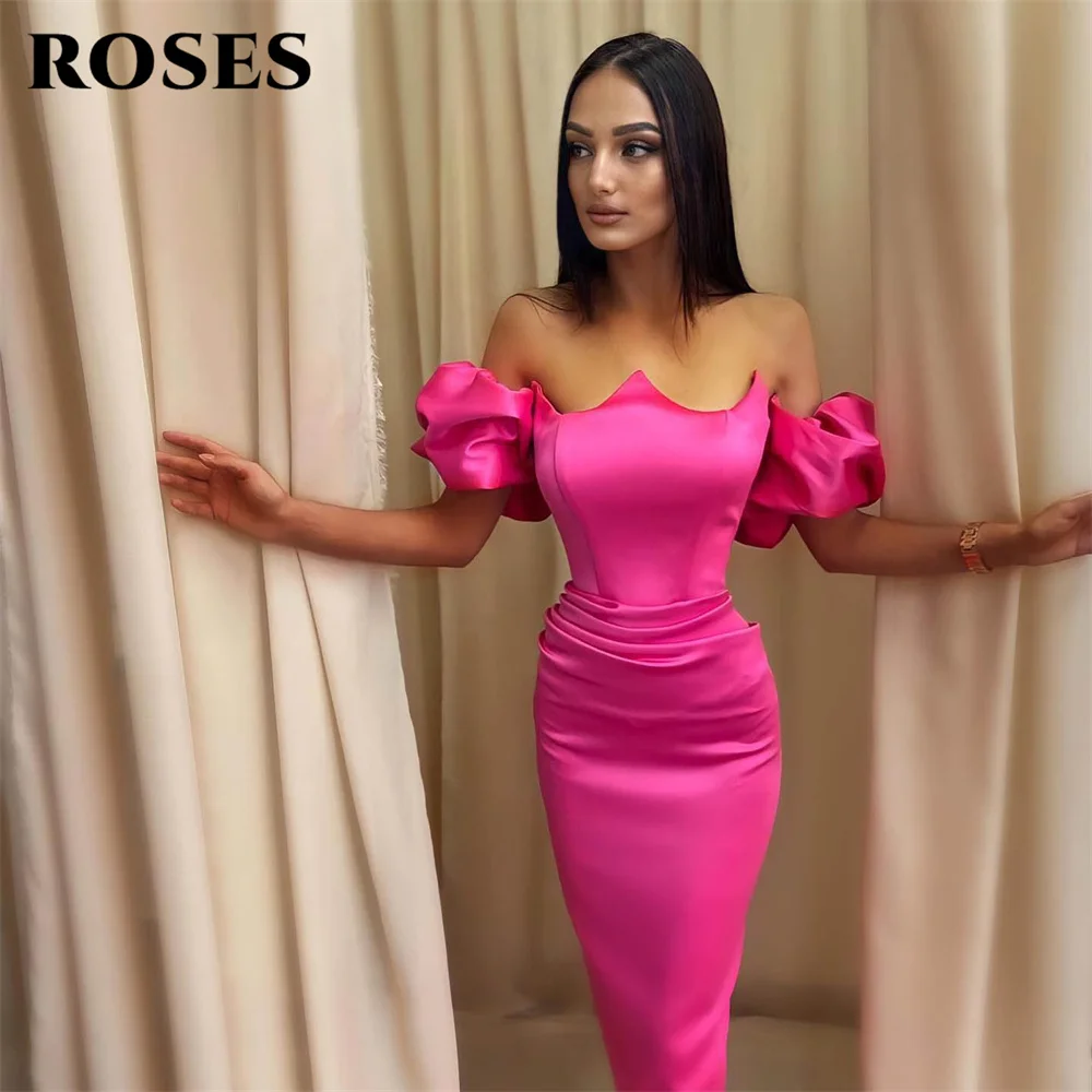 

ROSES Mermaid Sexy Evening Gown Elegant Stain Off the Shoulder Prom Dress Pink Sweetheart Wedding Evening Dress robes de soirée